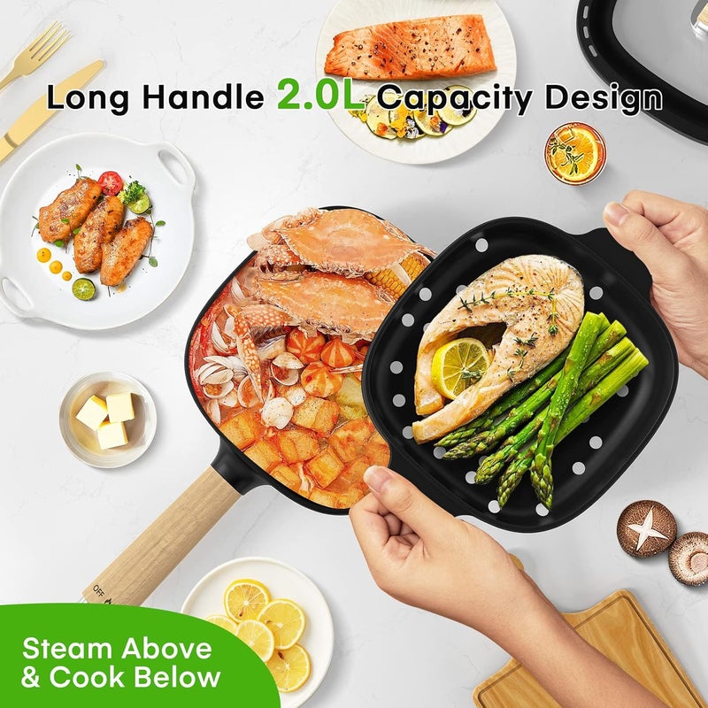 Audecook Hot Pot Electric 2L, Cermic Glaze Non-Stick Frying Pan 8 Inch, Portable Travel Cooker for Ramen/Steak/Fried Rice/Oatmeal/Soup, with Dual Power Control (Silicone Spatula Included) - Image 4